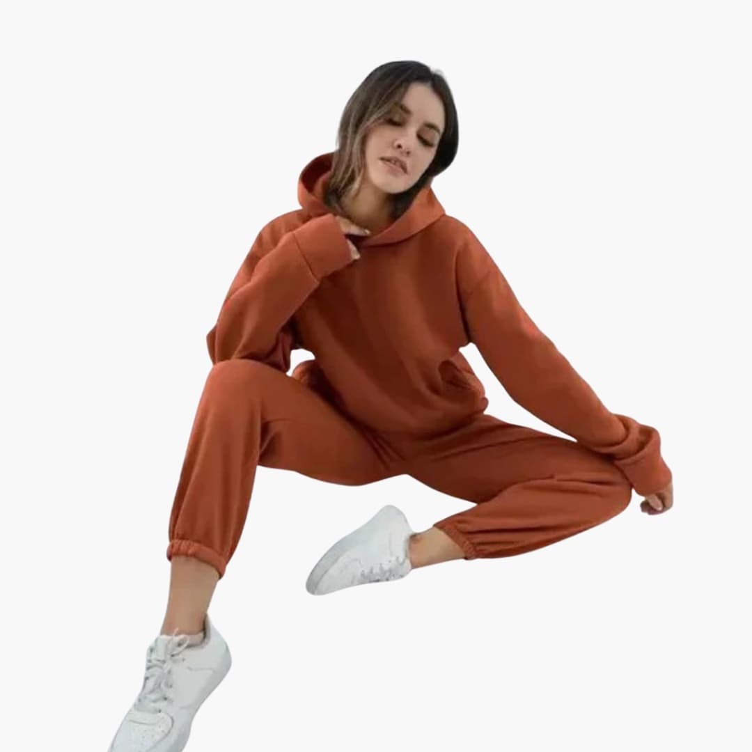 Women's hooded sweatshirt jogger set elastic waist pockets casual two-piece loungewear