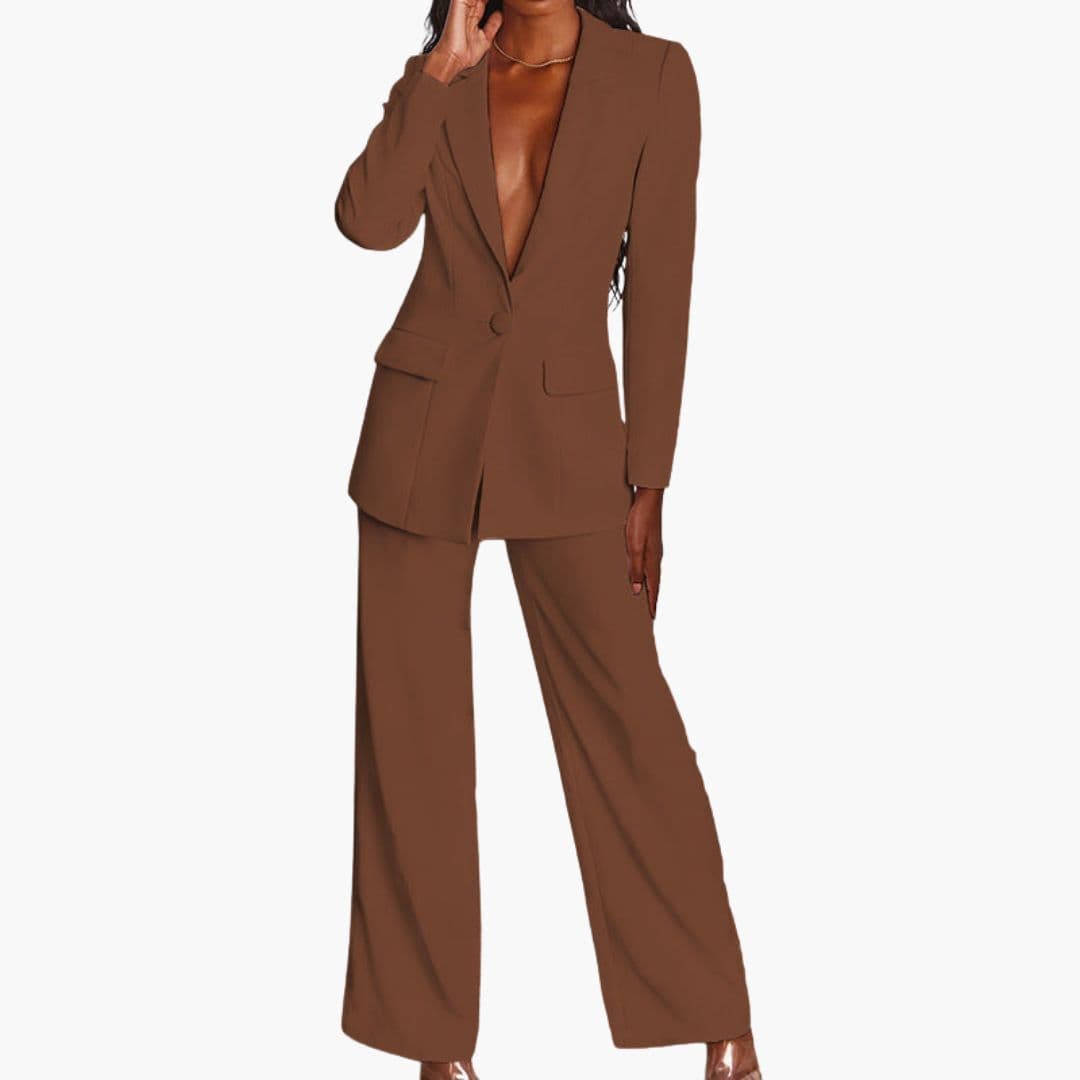 Women's notched collar blazer wide leg pants two-piece set workwear tailored sophisticated silhouette