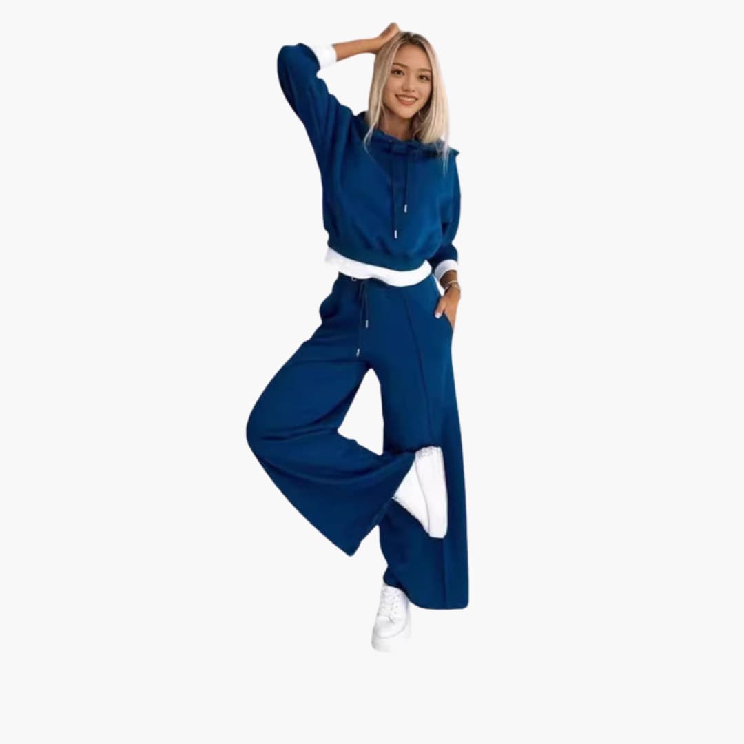 Women's hoodie set with wide-leg pants, relaxed fit loungewear featuring elastic waistband cozy pullover style
