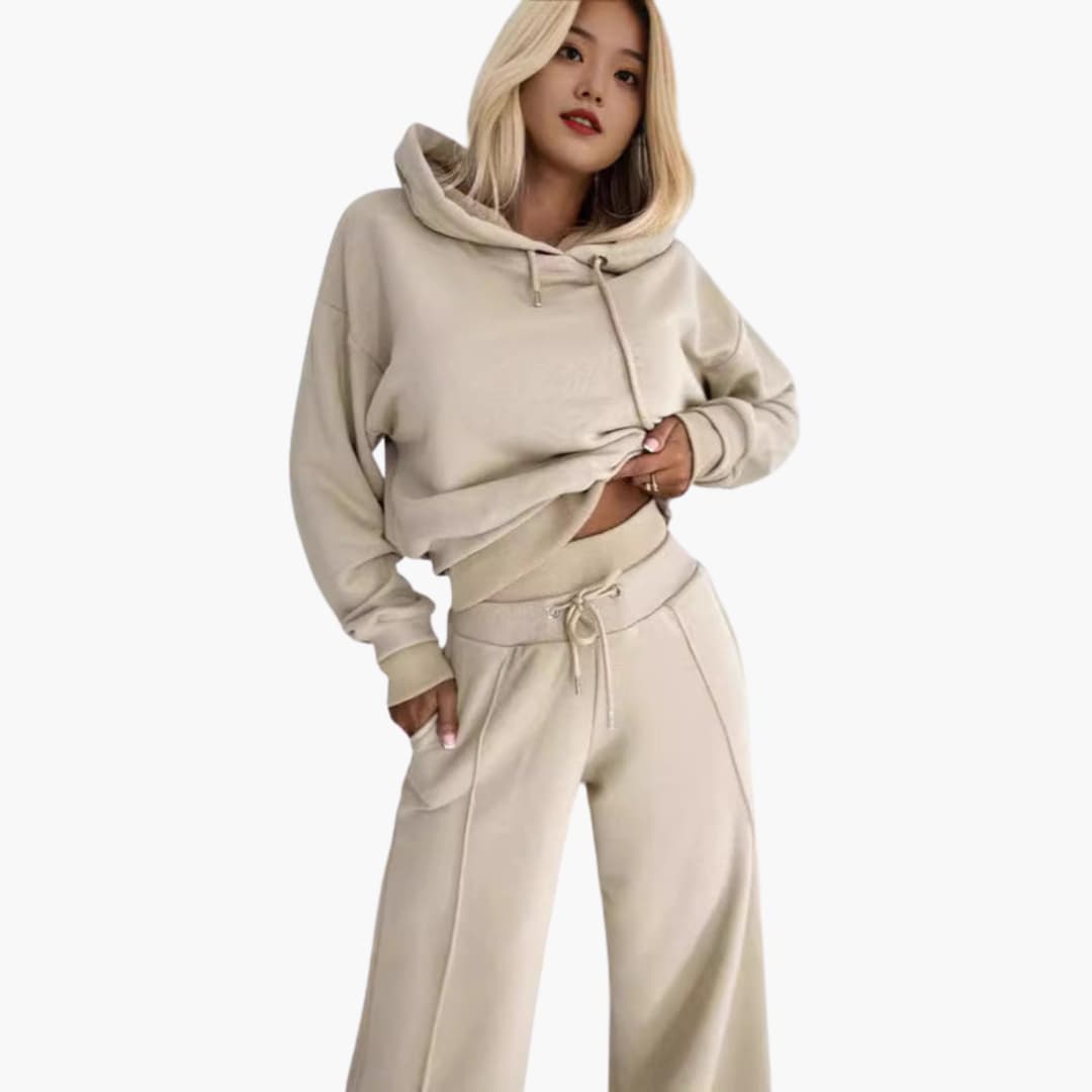 Women's relaxed fit hoodie set with wide-leg pants, elastic waistband cozy loungewear pullover style