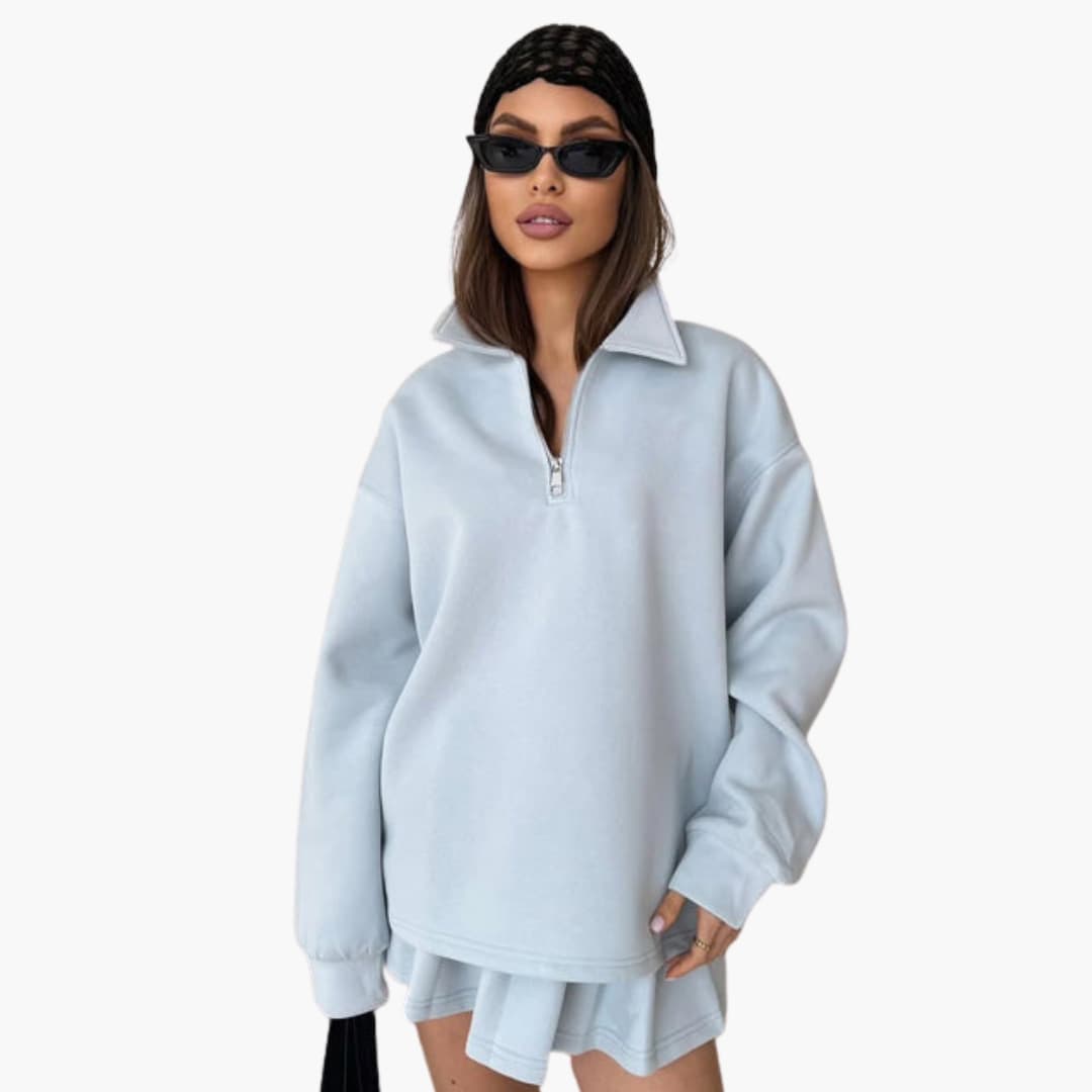 Women's zip-up collar sweater set with sleeveless inner top, modern layered silhouette for all-day comfort