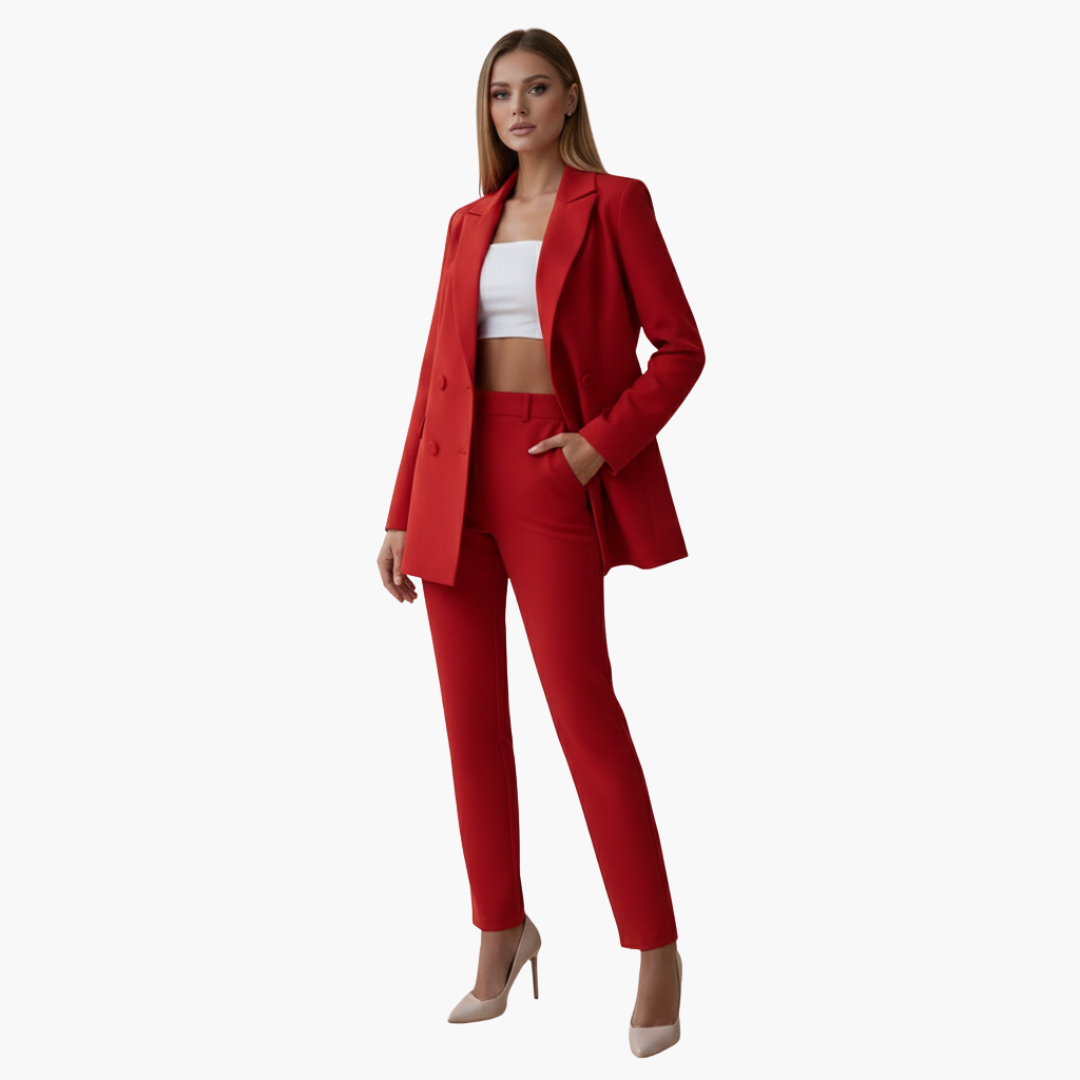 Women's tailored suit set, notch collar blazer and high-waist pants, polished office professional look