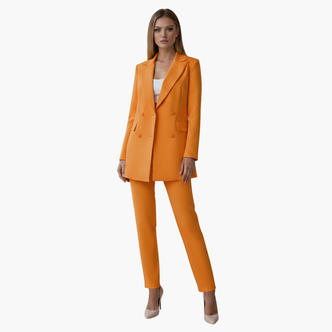 Women's tailored suit set, notch collar blazer & high-waist pants, polished two-piece office look