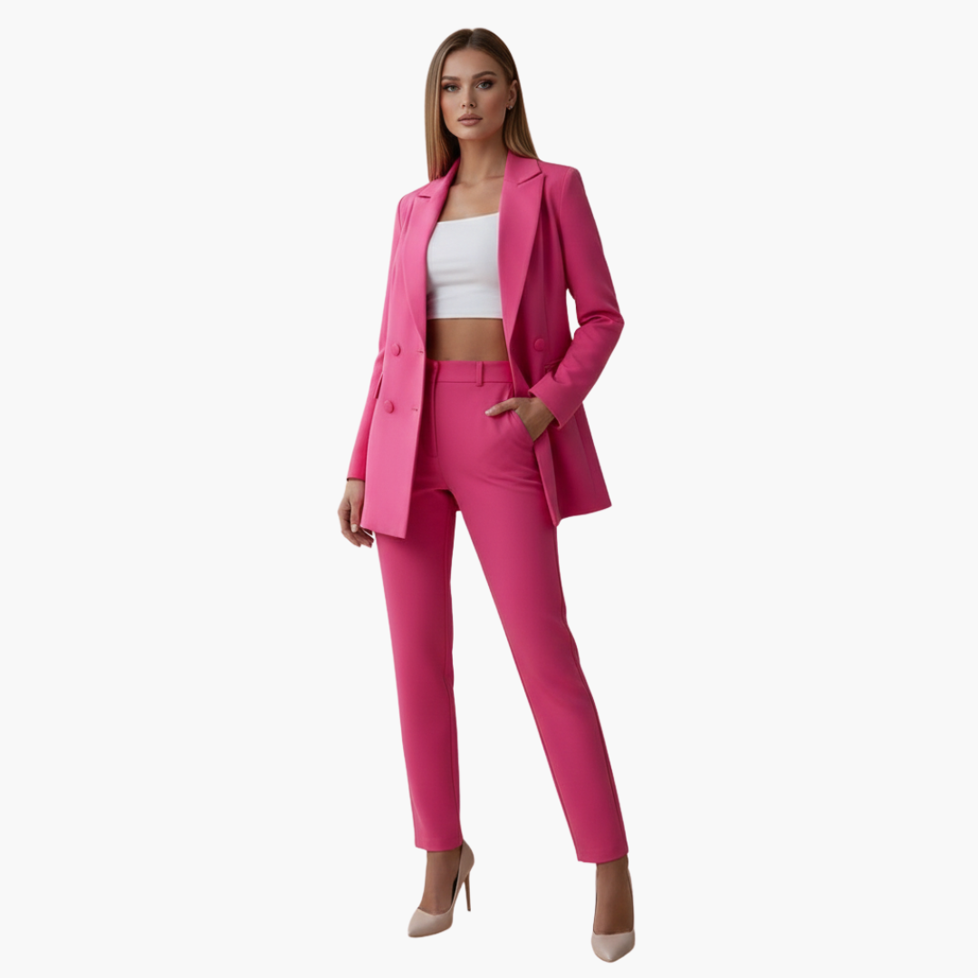 Women's tailored suit set notch collar jacket high waist pants polished office professional look