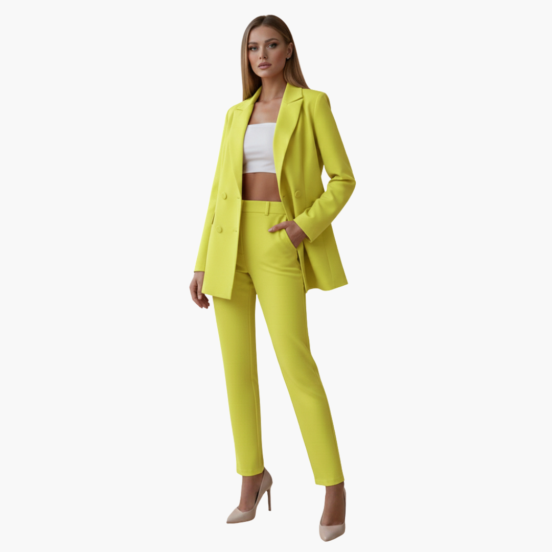 Women's tailored suit set, notch collar blazer and high-waist pants, polished office professional look