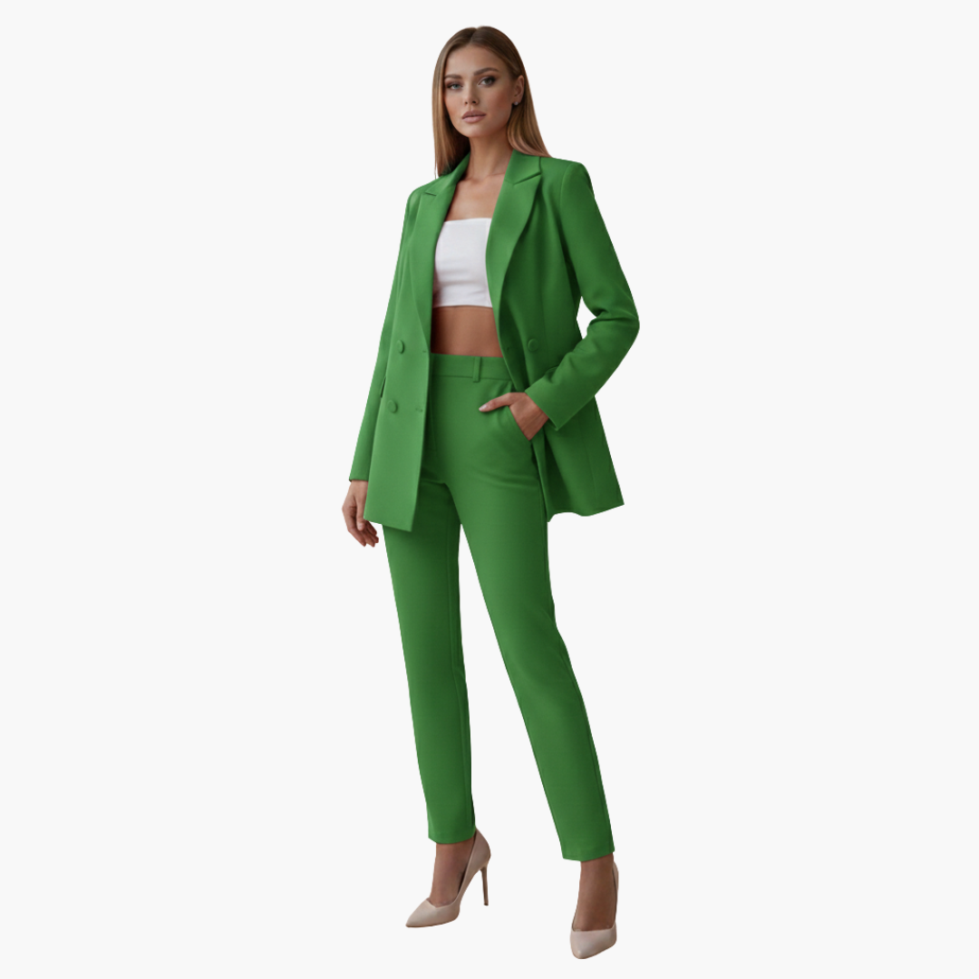 Women's tailored suit set, notch collar blazer and high-waist pants, polished office professional look