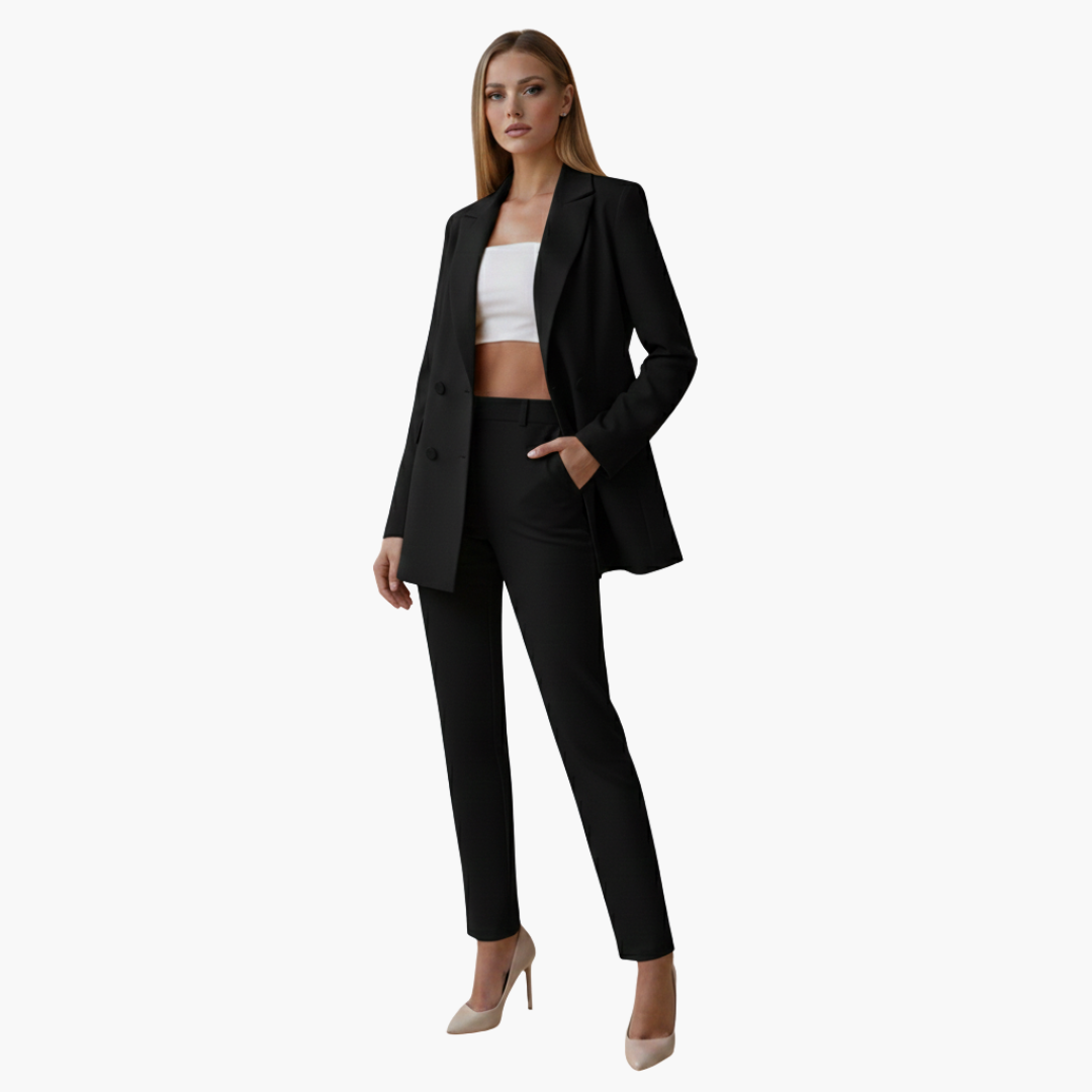Women's tailored suit set, notch collar blazer and high-waist pants, polished office professional look