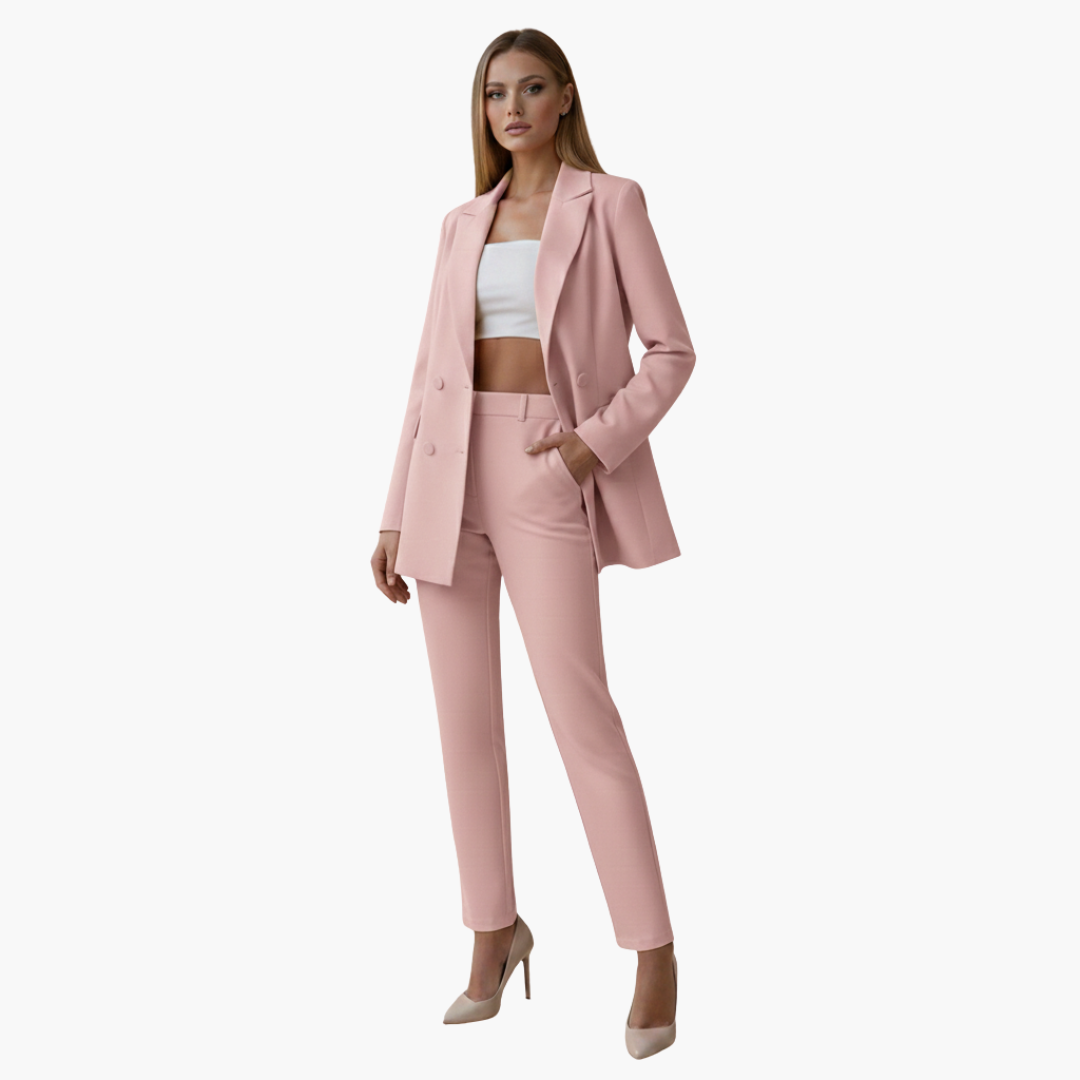 Women's tailored suit set, notch collar blazer and high-waist pants, polished professional office look