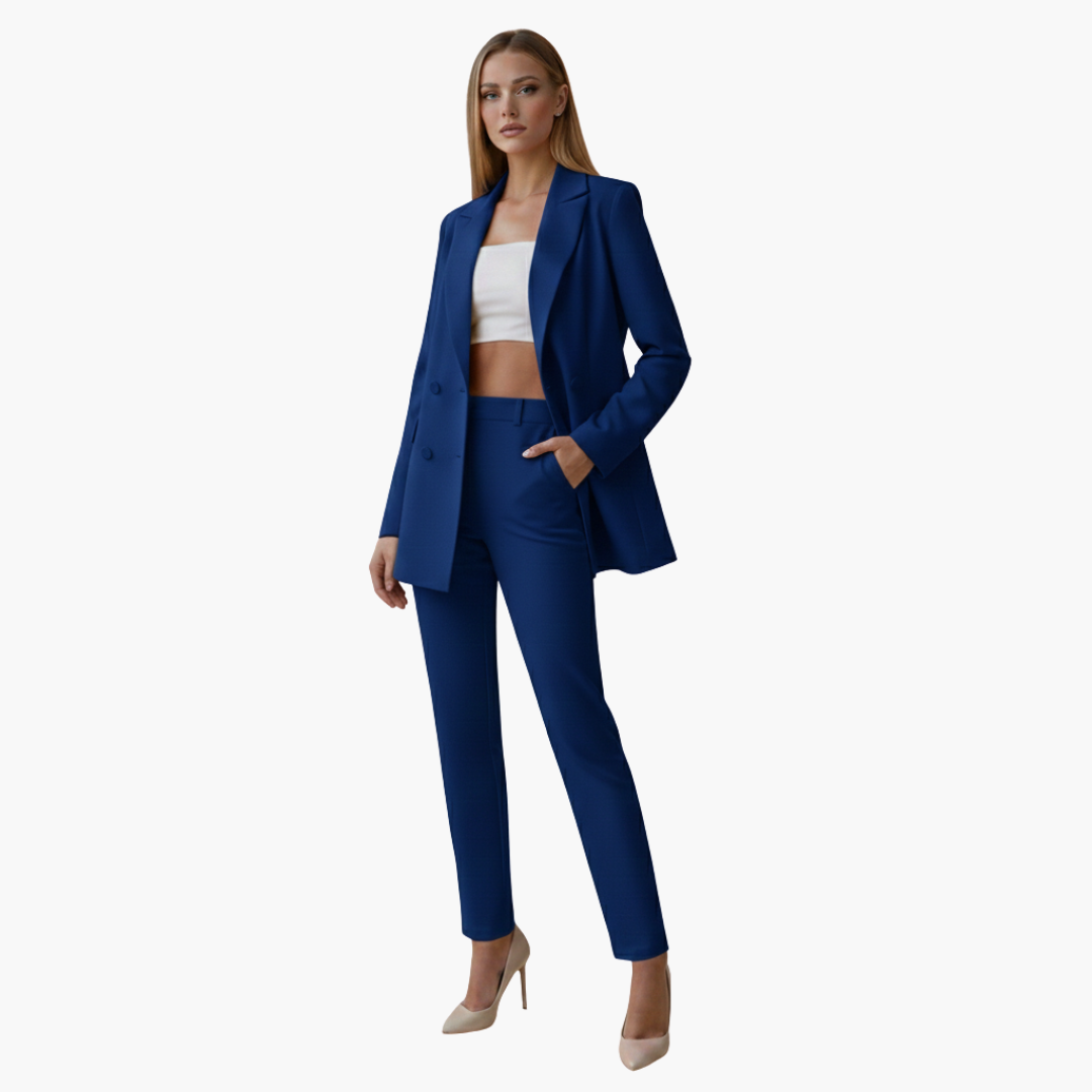 Women's tailored suit set, notch collar blazer and high-waist pants, sleek office professional look