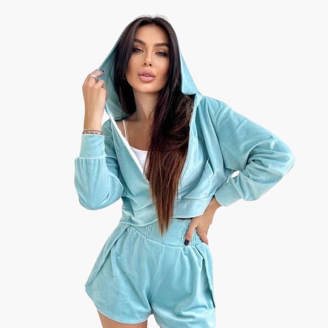 Women's cropped hoodie set zipper front elastic waist shorts two-piece active casual coordinated