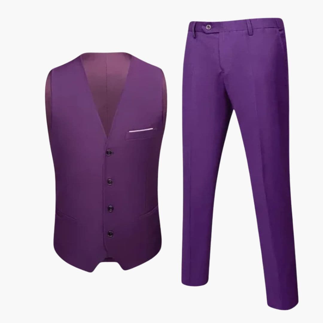 Men's formal vest and pants suit set, V-neck buttoned vest with straight-cut trousers, classic two-piece