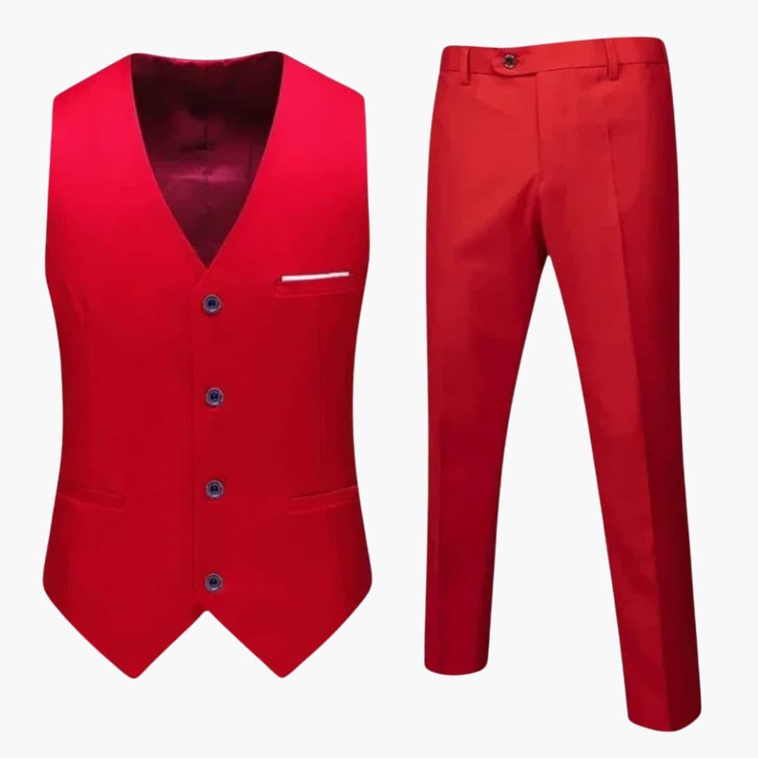 Men's formal vest and pants suit set, V-neck buttoned vest with straight-cut trousers, classic two-piece