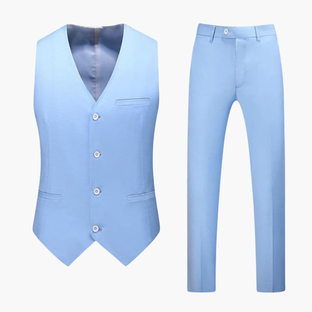 Men's formal vest and pants suit set, V-neck buttoned vest with straight-cut trousers, classic two-piece