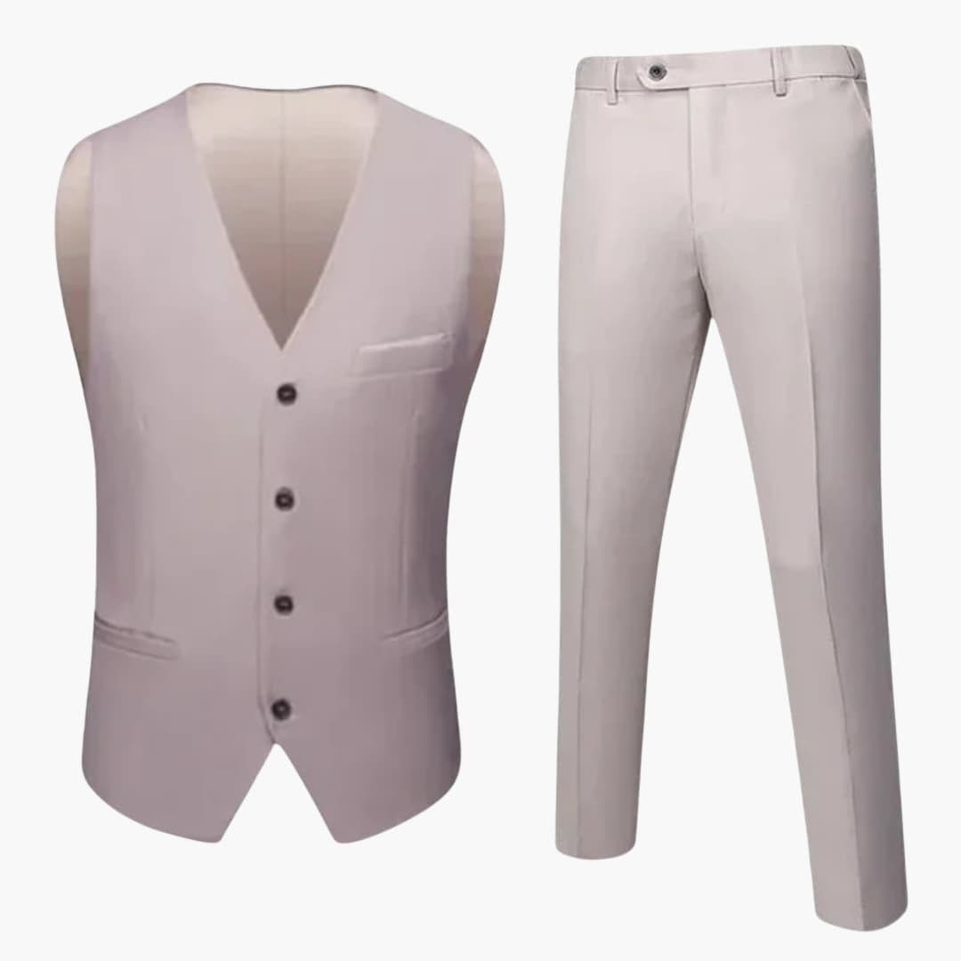 Men's formal vest and pants suit set, V-neck buttoned vest with straight-cut trousers, classic two-piece