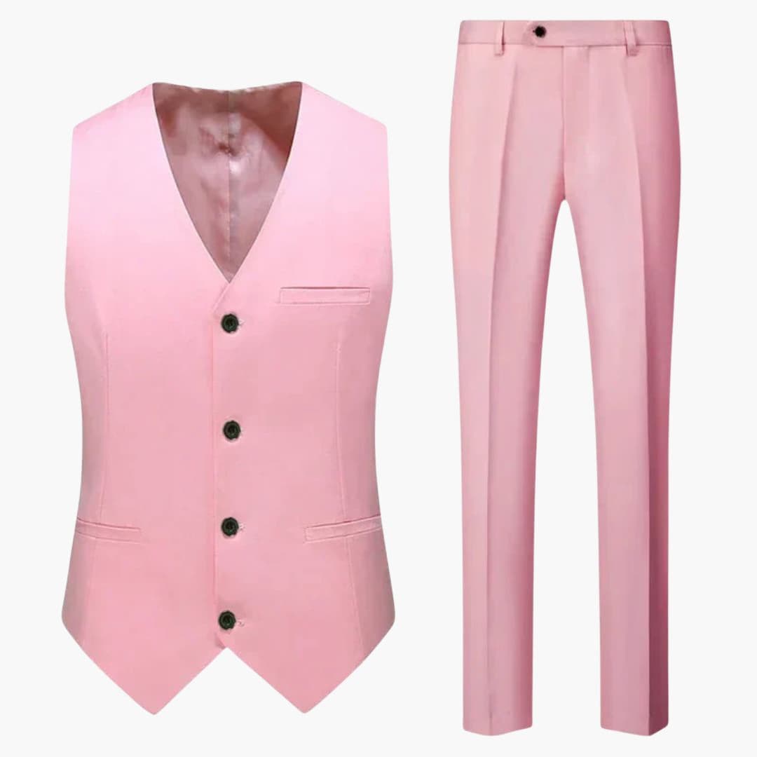 Men's formal vest and pants suit set, V-neck buttoned vest with straight-cut trousers, classic two-piece