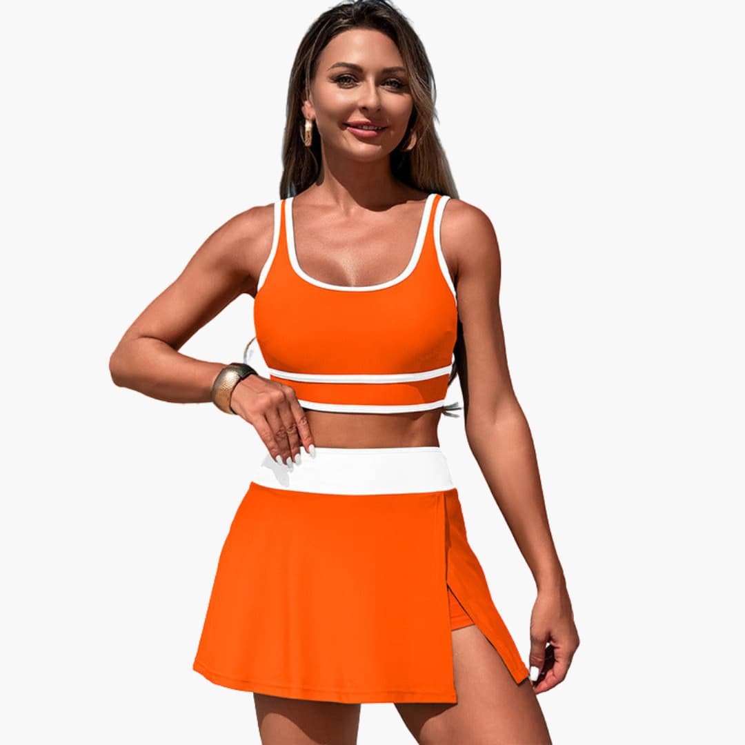Women's two-piece swim skirt set elastic waistband flattering coverage matching top beach bathing suit
