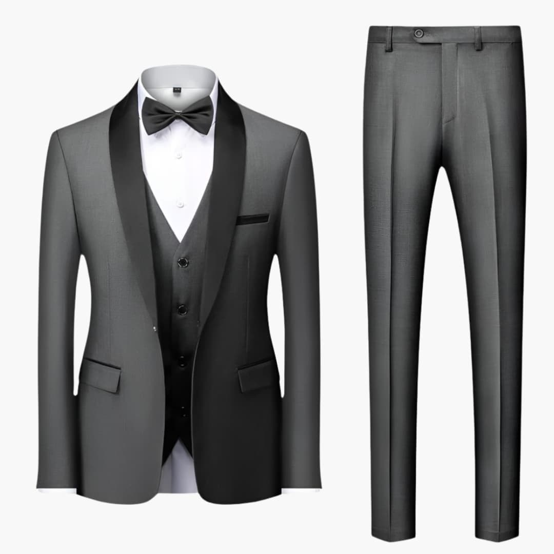 Men's black three-piece tuxedo set shawl collar jacket vest elegant slim formal suit