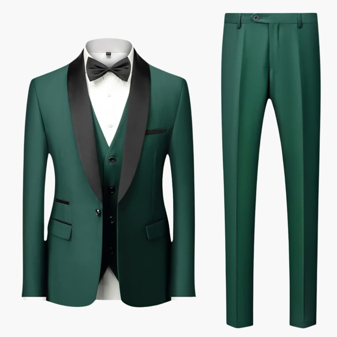 Men's black three-piece tuxedo set shawl collar jacket vest elegant slim formal suit
