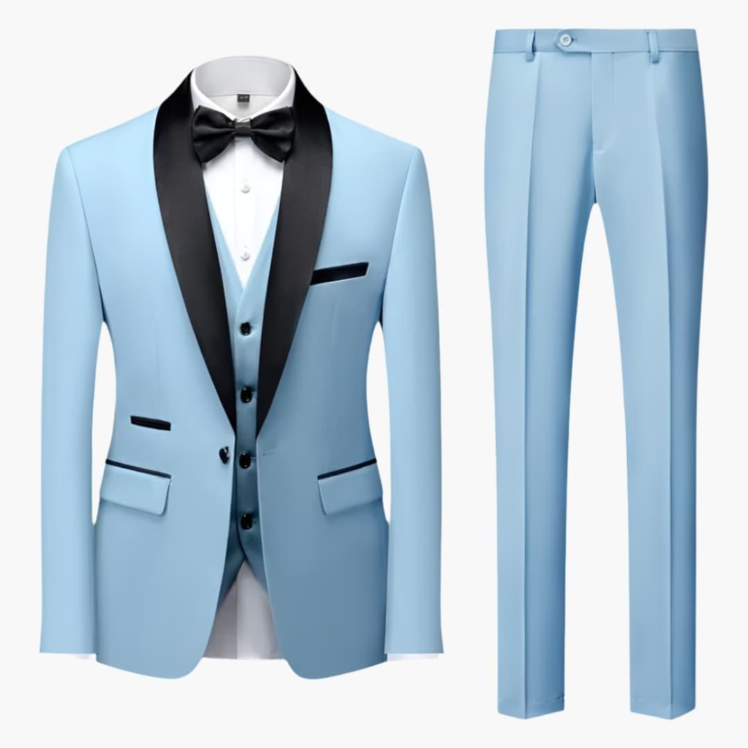 Men's black three-piece tuxedo set shawl collar jacket vest elegant slim formal suit