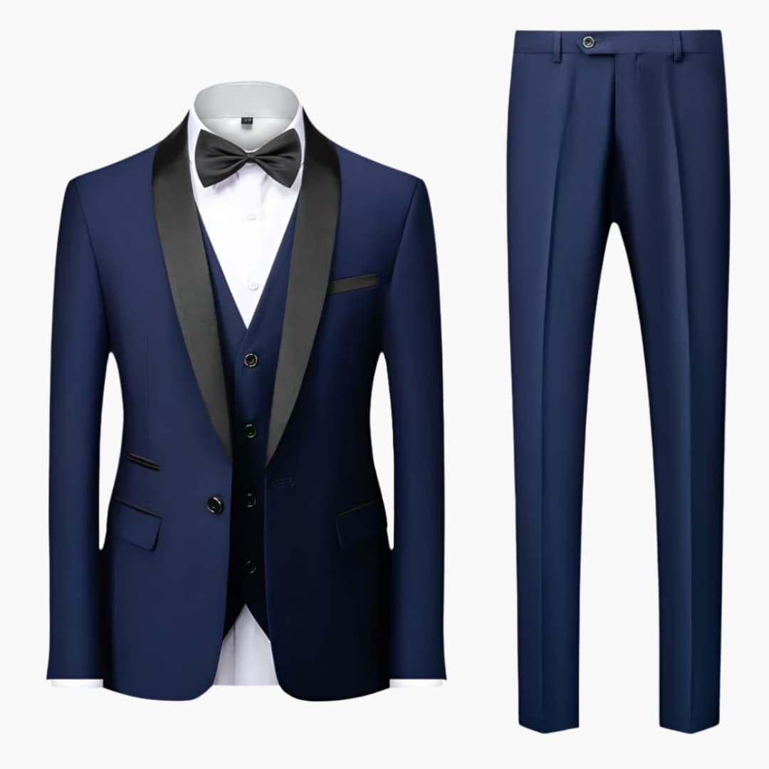 Men's black three-piece tuxedo set shawl collar jacket vest elegant single-button formal suit