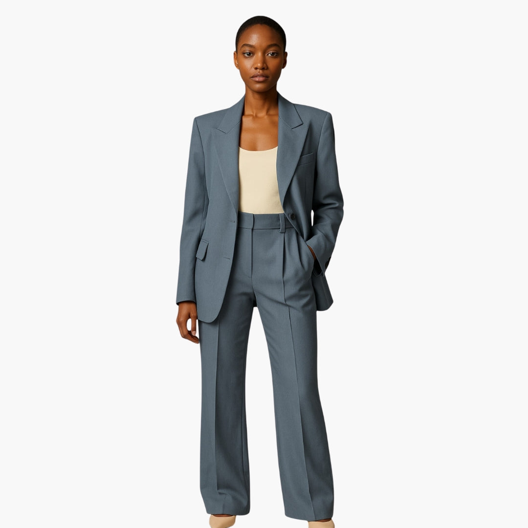 Women's tailored two-piece suit set wide leg pants notched lapel jacket elegant office ensemble