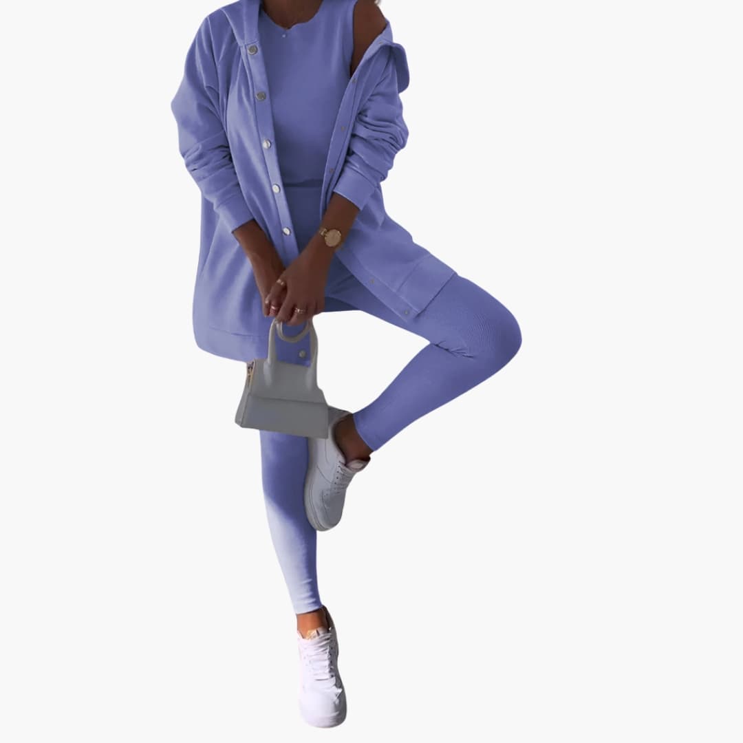 Women's 3-piece casual set long button-down shirt fitted tank top elastic waist pants everyday chic