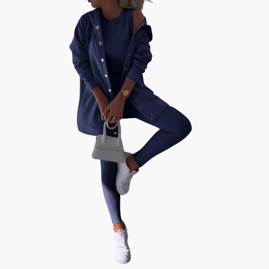 Women's 3-piece casual set long button-down shirt fitted tank slim elastic waist pants everyday look