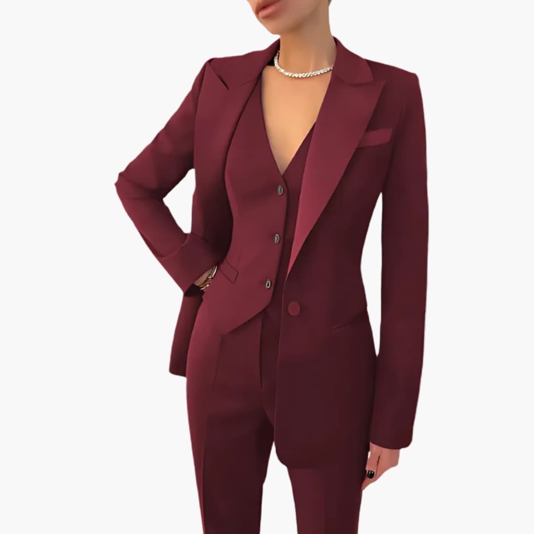 Women's three-piece suit set jacket vest straight-leg pants notched collar belted polished tailored look