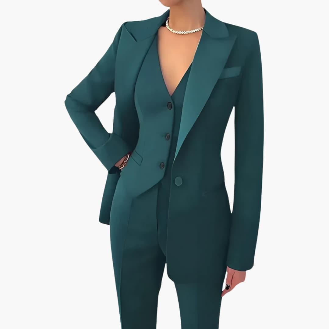 Women's three-piece suit set jacket vest straight-leg pants notched collar belted polished tailored look