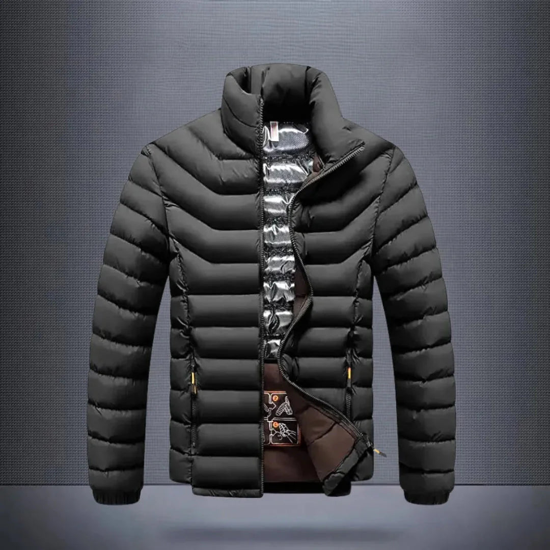 Men's black lightweight puffer jacket windproof water-repellent insulated urban city style slim fit