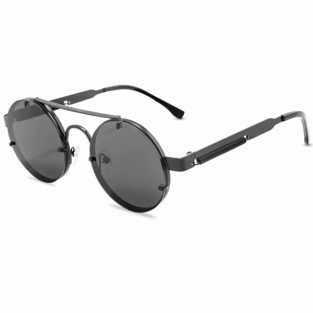 EraVision retro round sunglasses bold steel frame UV400 protection sleek polished finish