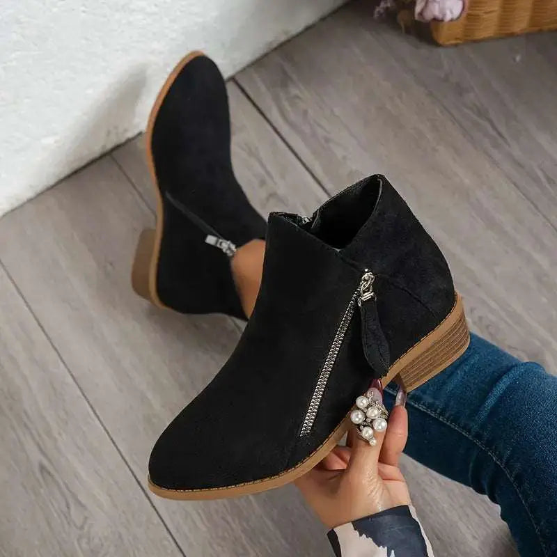 Women's ergonomic ankle boots in black brown grey with soft rubber soles for all-day comfort