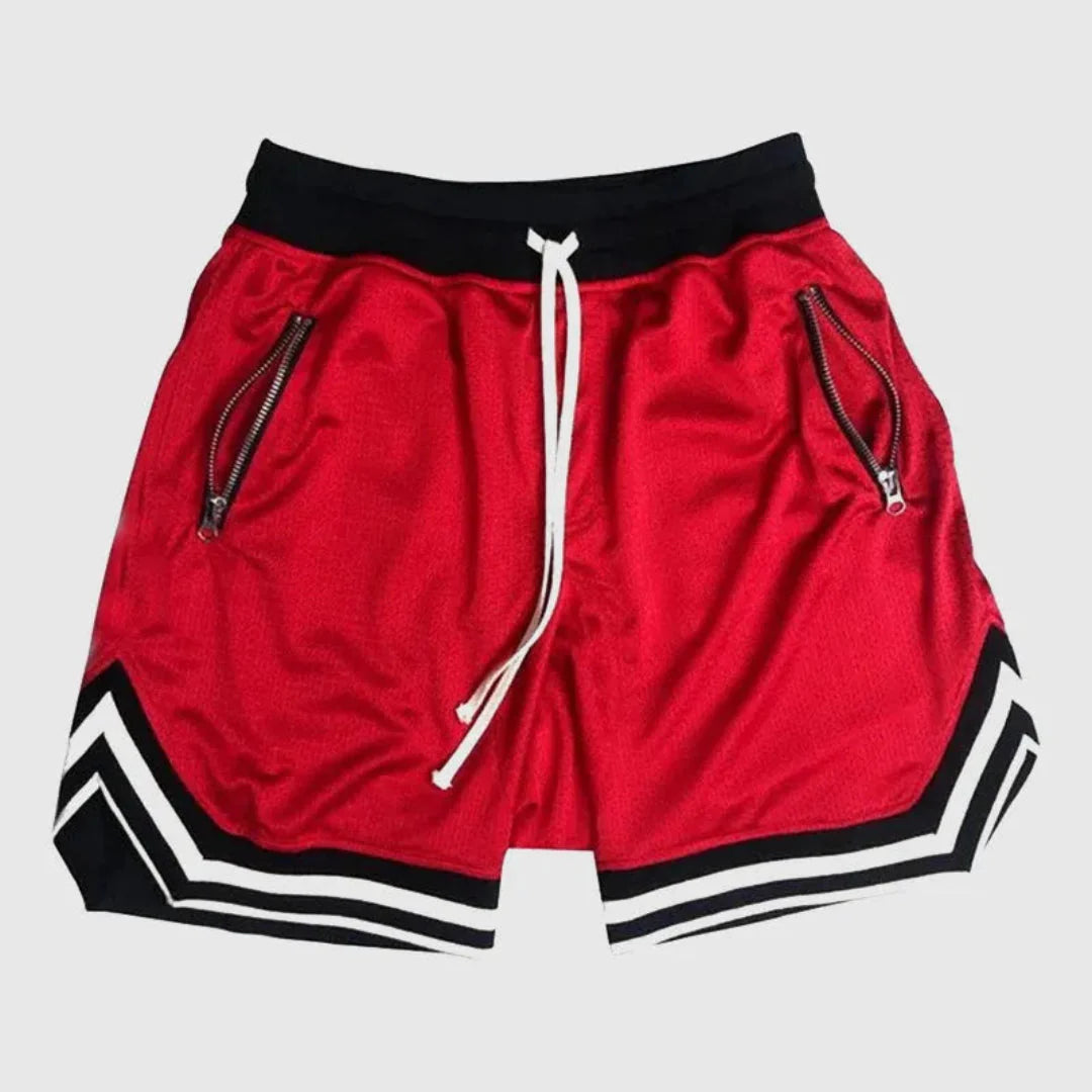 Men's mesh varsity shorts with zipper pocket, breathable athletic fit and drawstring waist for performance