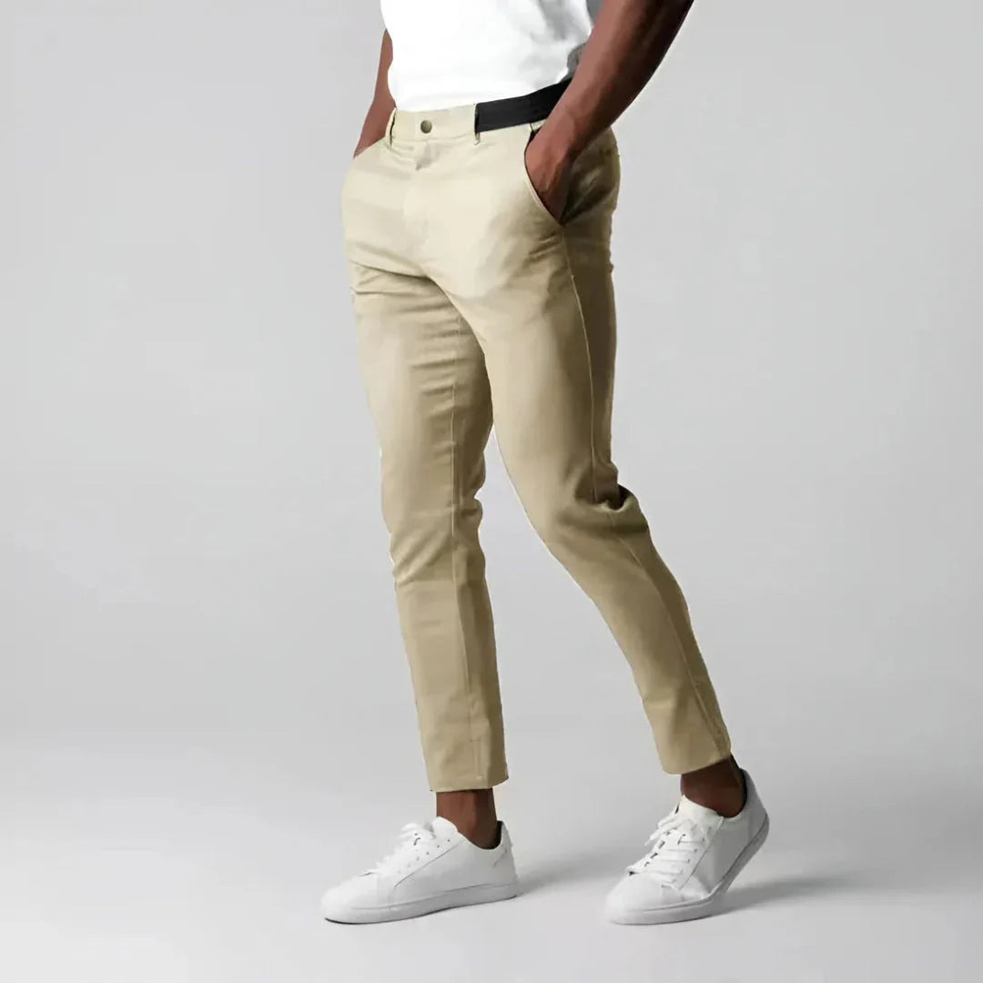 Men's tapered stretch chinos in classic cut with premium stretch fabric for all-day comfort