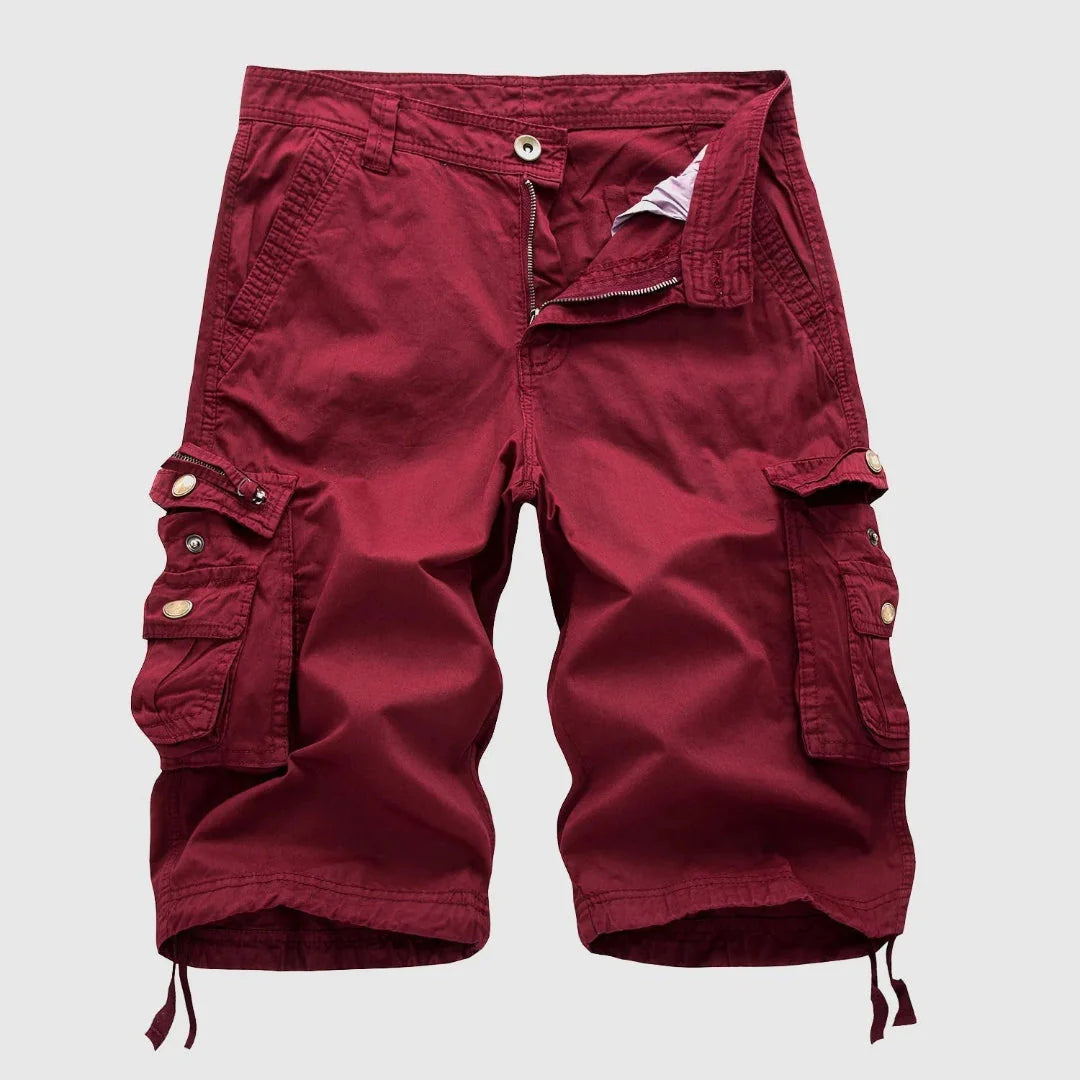 Men's relaxed-fit cotton cargo shorts with multiple flap pockets for rugged outdoor comfort