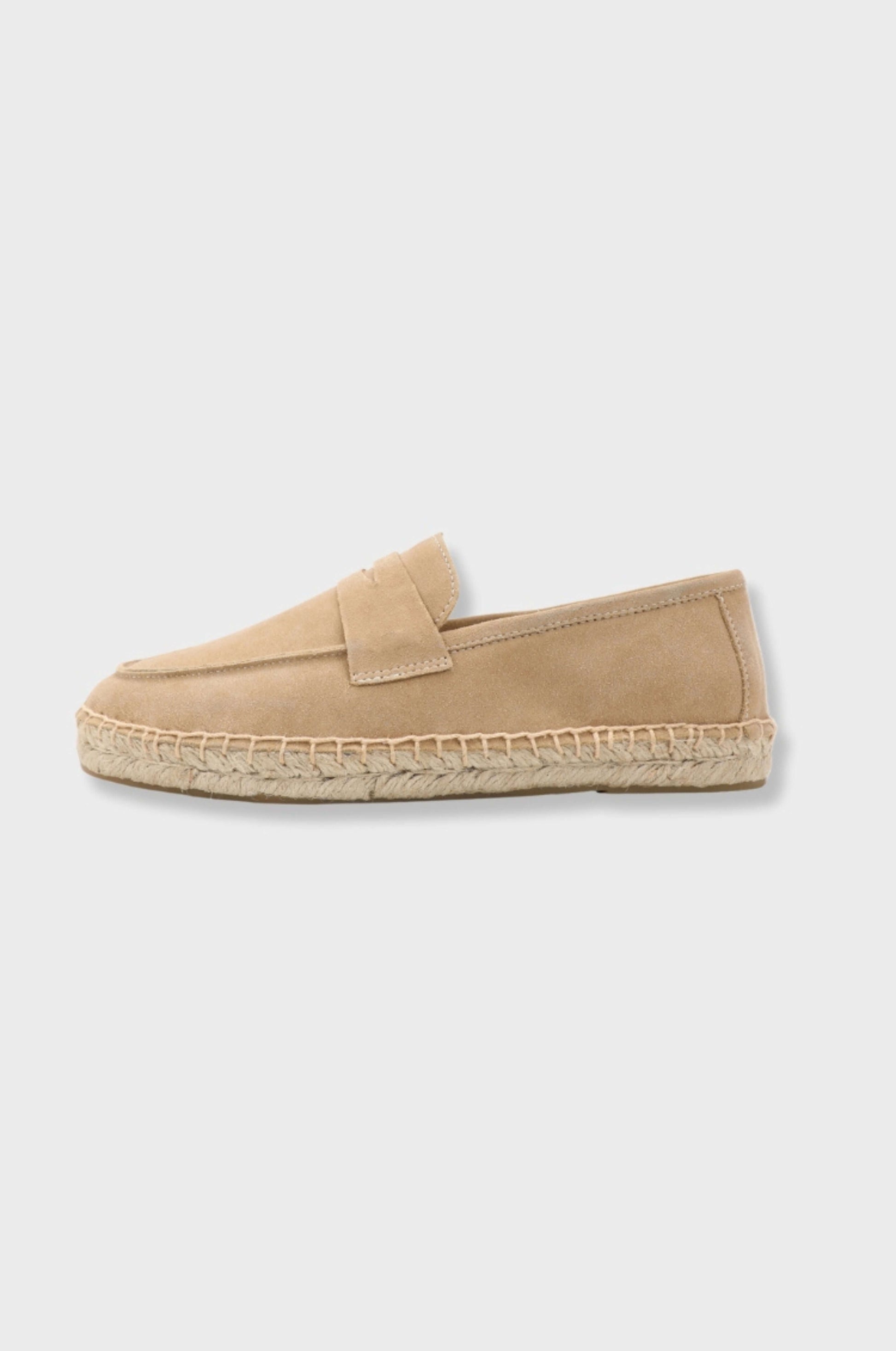 Unisex cowhide leather espadrille loafers slip-on casual shoes with hemp lining for spring and fall