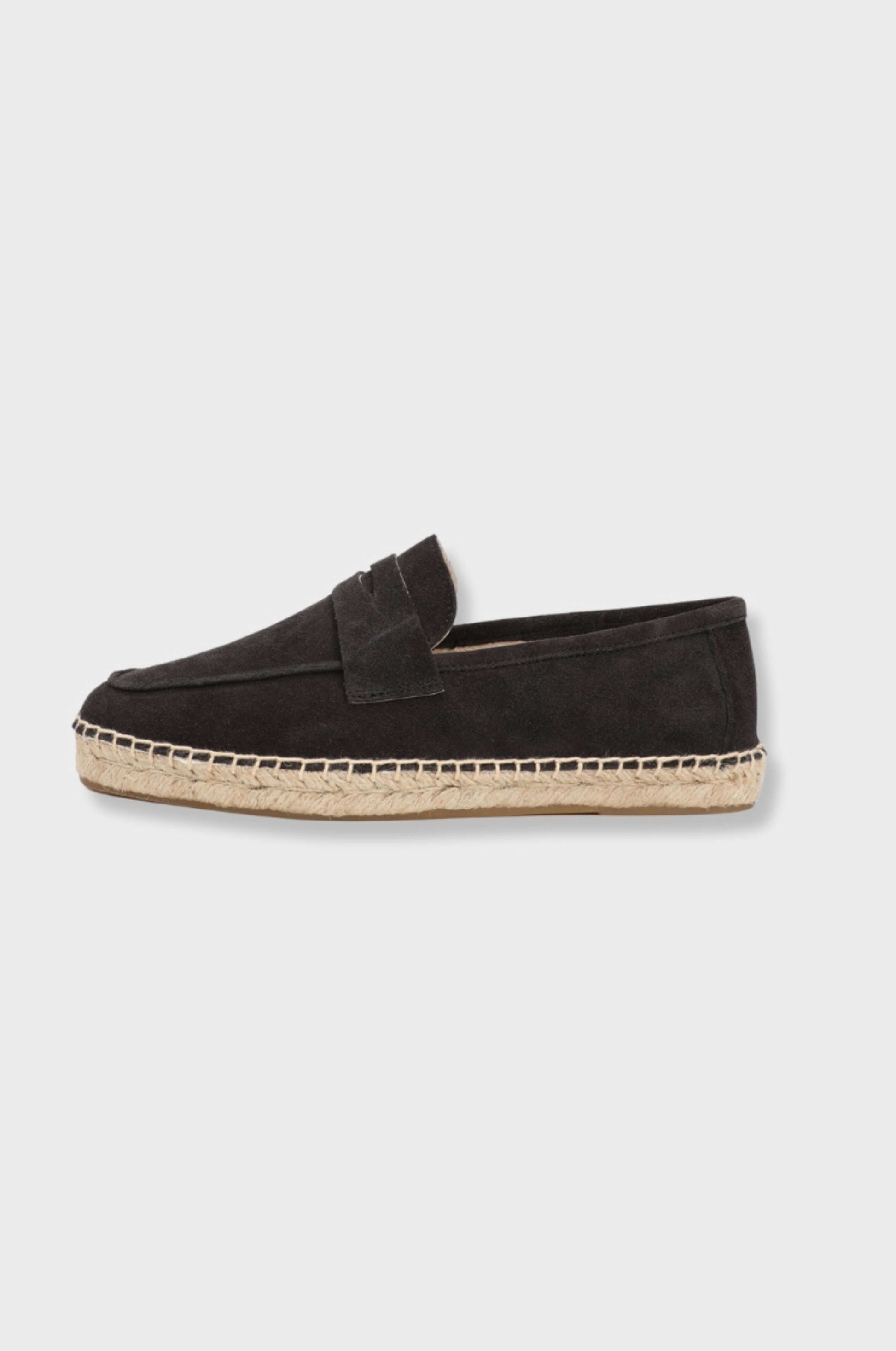 Unisex cowhide leather espadrille loafers slip-on casual shoes with hemp lining for spring and fall