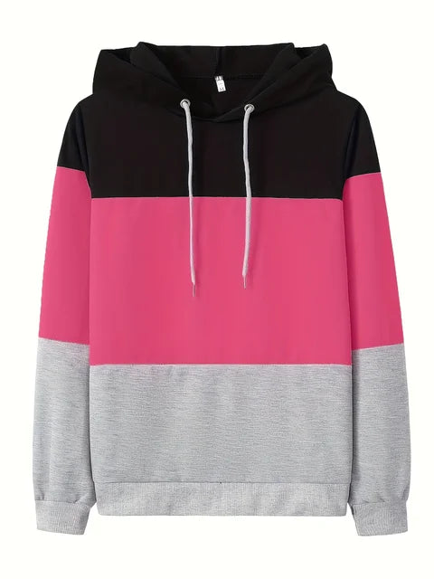 Women's color block sweatshirt relaxed fit long-sleeve casual top with bold sporty multicolor panels