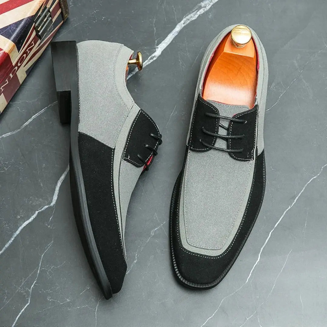 Men's brown suede leather derby shoes hand-stitched seam detailing soft-lined classic silhouette