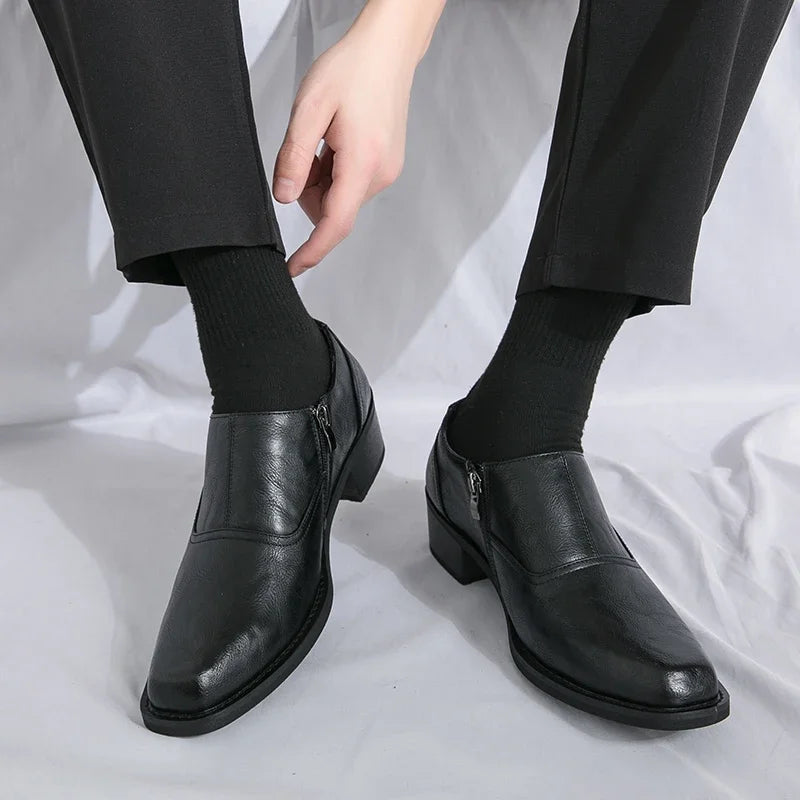 Urbann-Vibe Evante genuine leather loafers, sleek minimalist silhouette with side zipper closure