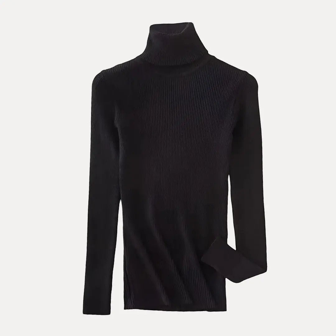 Women's slim fit knitted turtleneck sweater in cozy layering style with high snug collar