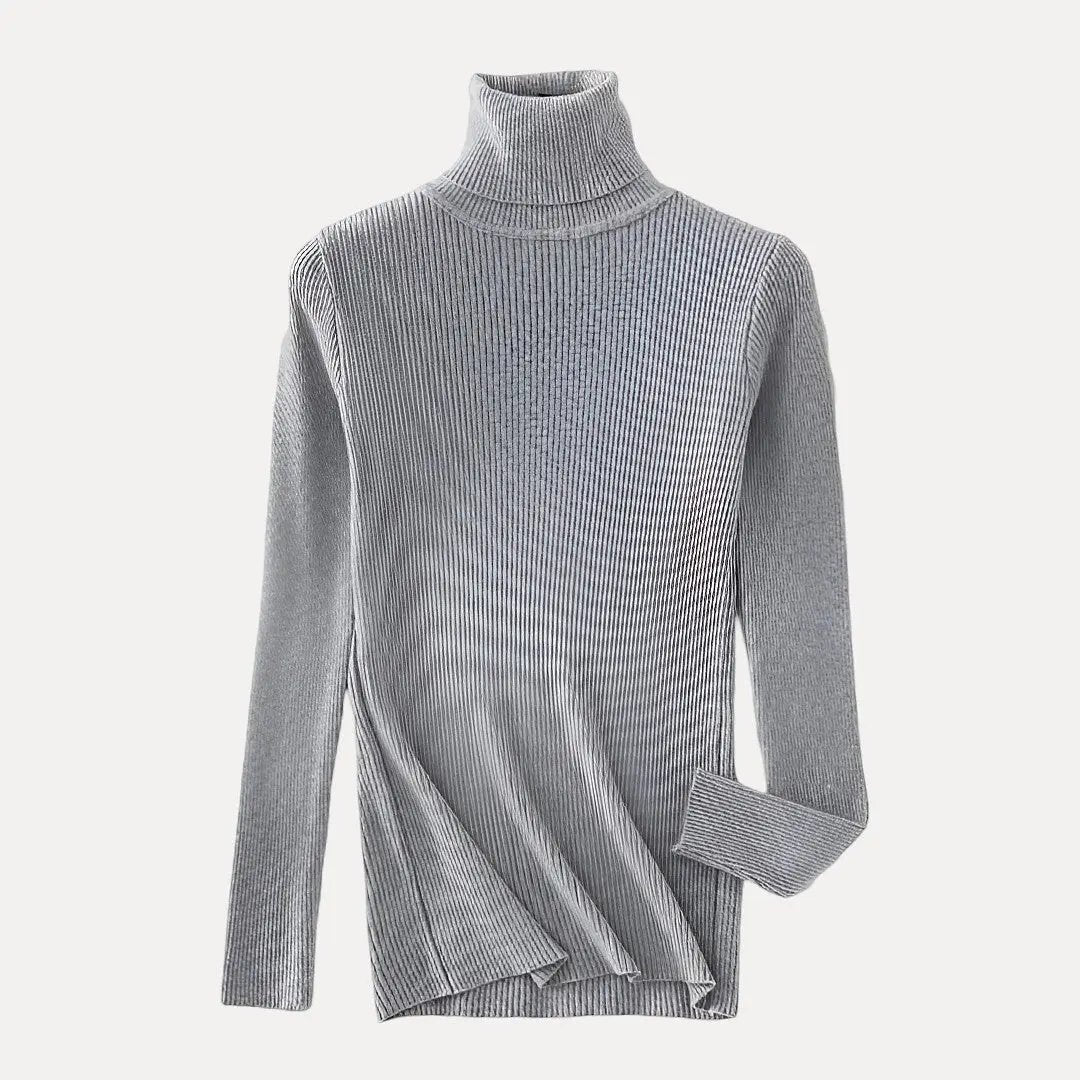 Women's slim fit knitted turtleneck sweater in cozy layering style with high snug collar