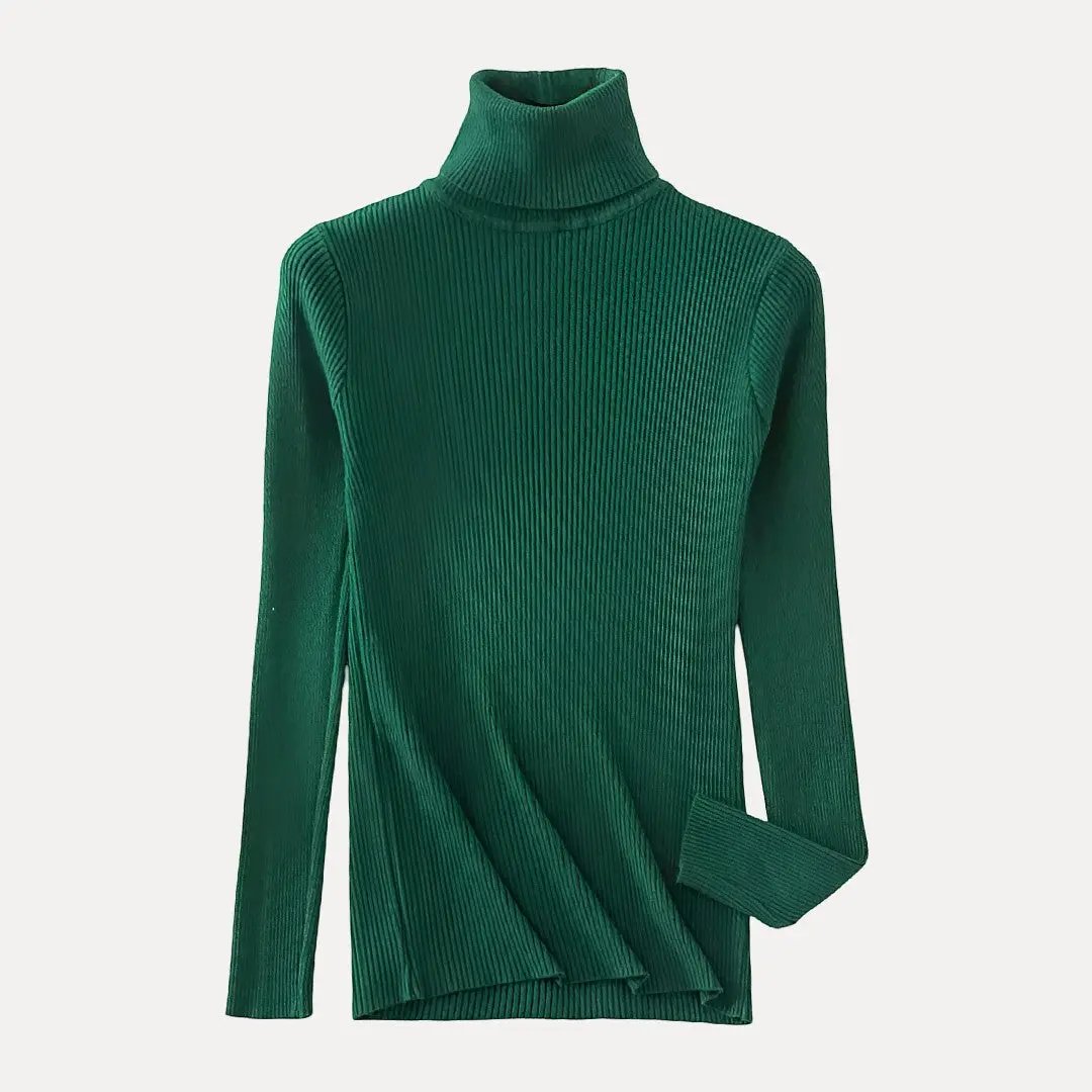 Women's slim fit knitted turtleneck sweater cozy layering essential with high collar