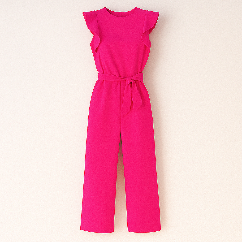 Elegant wide-leg jumpsuit with flutter sleeves and matching belt for professional women