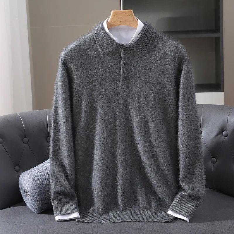 Unisex cashmere blend polo sweater luxurious knit with classic collar and button placket