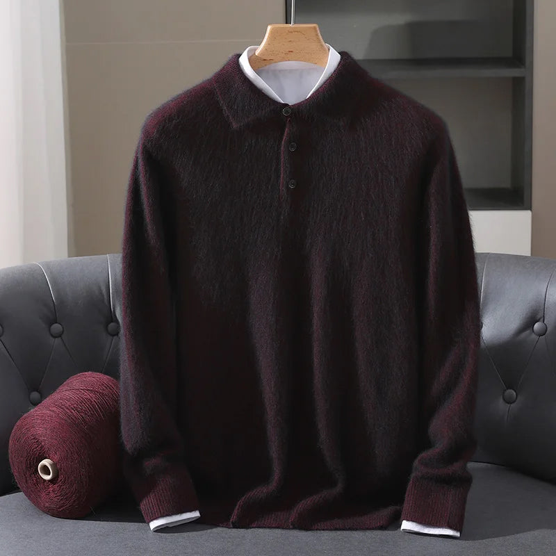 Unisex cashmere blend polo sweater luxurious knit with classic collar and button placket