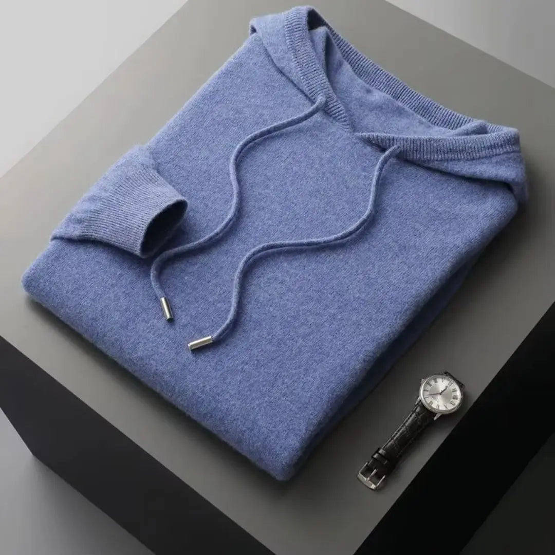Everett merino wool hoodie sweater in neutral tone, ultra-soft knit for everyday layering and travel