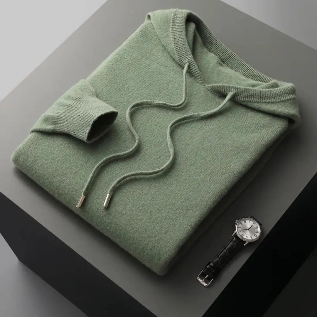 Everett merino wool hoodie sweater in neutral tone, ultra-soft knit with relaxed everyday fit