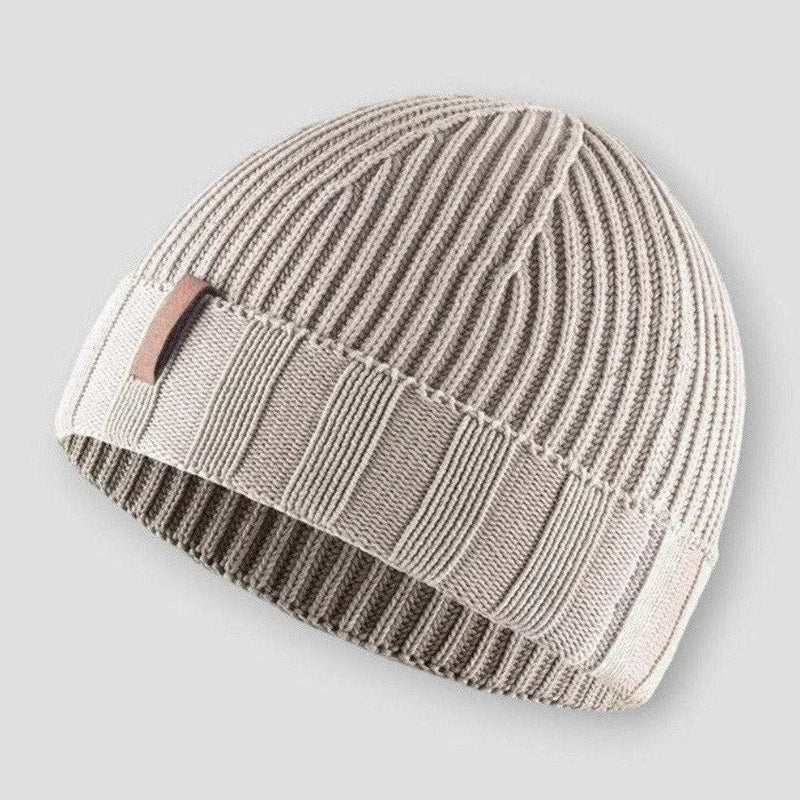 Everglow unisex vintage knitted beanie in neutral tones, slim cotton-blend knit for winter sports