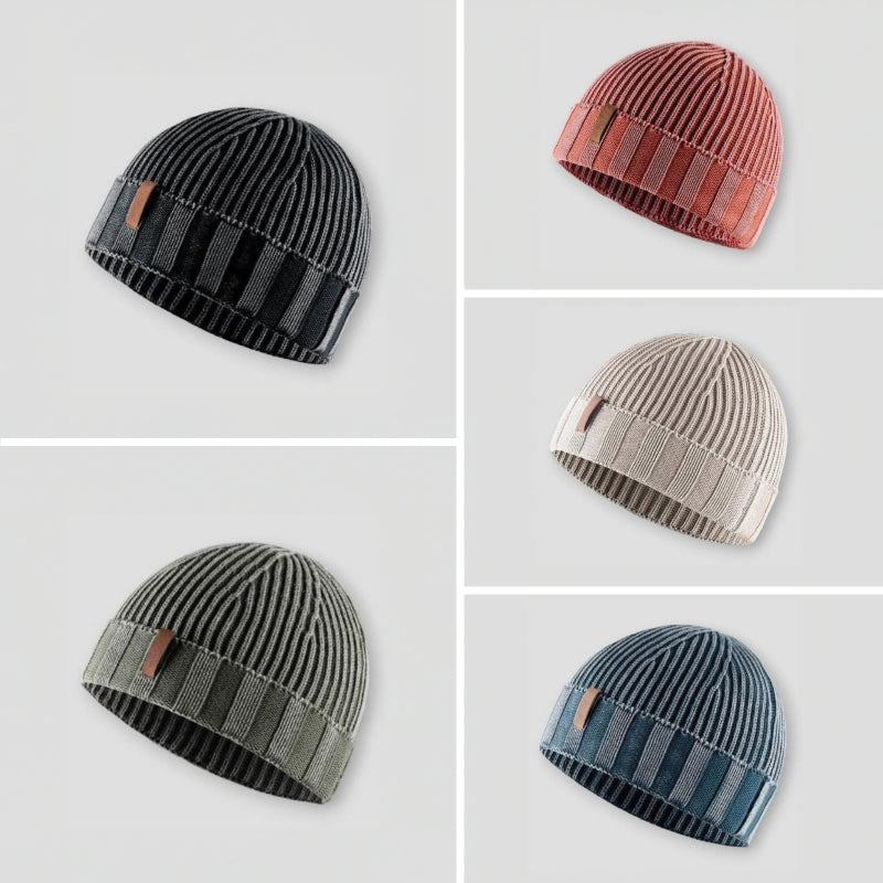 Everglow unisex vintage knit beanie in neutral tones, slim cotton-blend silhouette for winter sports